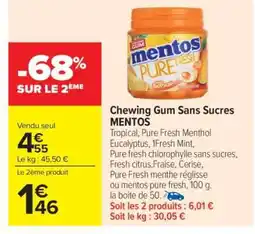 Carrefour Market Chewing Gum Sans Sucres MENTOS offre