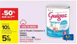 Carrefour Market Lait en Poudre Croissance 3 Optipro GUIGOZ offre