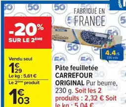 Carrefour Pâte feuilletée CARREFOUR ORIGINAL offre
