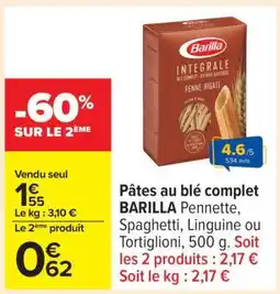 Carrefour Pâtes au blé complet BARILLA offre