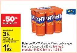 Carrefour Boisson FANTA Orange, Citron ou Mangue Fruit du Dragon, 6 x 33 cl offre