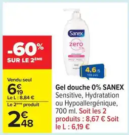 Carrefour Gel douche 0% SANEX offre