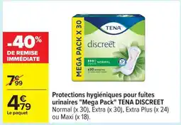 Carrefour Protections hygiéniques pour fuites urinaires Mega Pack TENA DISCREET offre