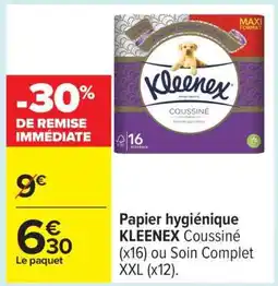 Carrefour Papier hygiénique KLEENEX Coussiné (x16) ou Soin Complet XXL (x12) offre