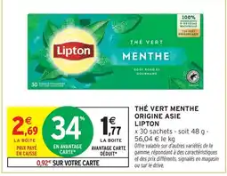 Intermarché Hyper Lipton thé vert menthe origine asie offre
