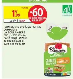 Intermarché Express La boulangère pain de mie bio à la farine complète offre