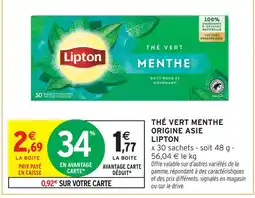 Intermarché Lipton thé vert menthe origine asie offre