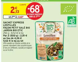 Intermarché Jardin bio etic sachet express lentilles façon petit salé bio offre