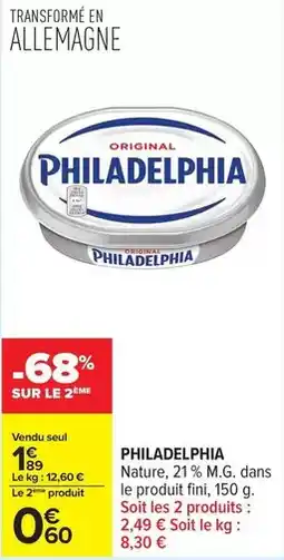 Carrefour Philadelphia - nature, 21% m.g. dans le produit fini, 150 g. soit 2 produits offre