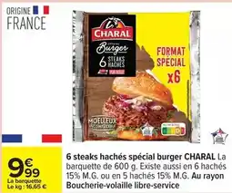 Carrefour Charal - 6 steaks hachés spécial burger offre