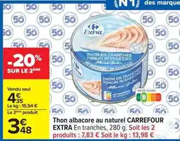 Carrefour Carrefour - thon albacore au naturel offre