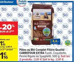 Carrefour Carrefour - pâtes au blé complet filière qualité extra offre