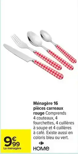 Carrefour Ménagère 16 pièces carreaux rouge offre
