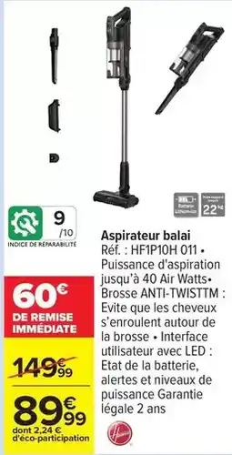 Carrefour Watts - aspirateur balai réf. : hpf190h 011 offre