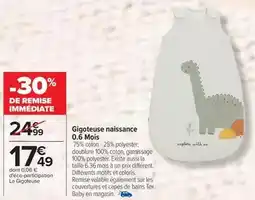 Carrefour Tex - gigoteuse naissance 0.6 mois offre
