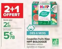 Carrefour Hipp - coupelles fruits offre