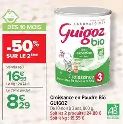 Carrefour Laboratoires guigoz - croissance en poudre bio offre