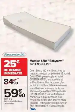 Carrefour Dim - matelas bébé babyform offre