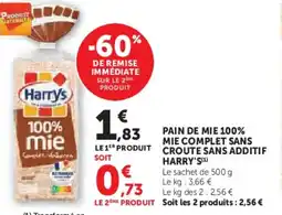 Super U Pain de mie 100% mie complet sans croute sans additif offre