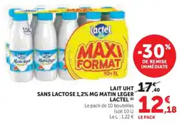Super U Lait uht sans lactose 1,2% mg matin leger lactel offre