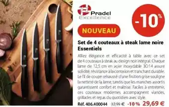 Pradel - set de 4 couteaux à steak lame noire essentiels