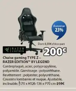 JYSK TYPE Z- RAZER EDITION BY LEGEND Chaise gaming offre