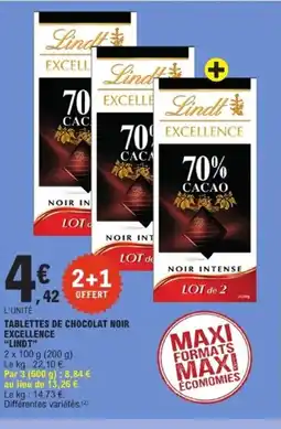 E.Leclerc LINDT Tablettes de chocolat noir excellence offre