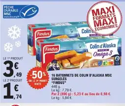 E.Leclerc FINDUS 16 batonnets de colin d'alaska msc surgelés offre