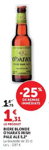 Super U Biere blonde o'hara's irish pale ale 5,2° offre