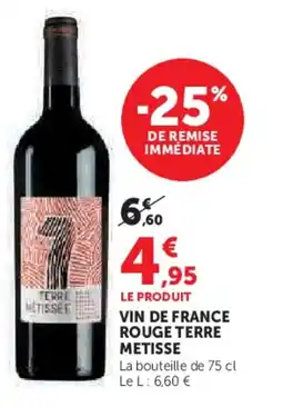 Super U Vin de france rouge terre metisse offre
