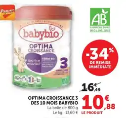 Super U Optima croissance 3 des 10 mois babybio offre