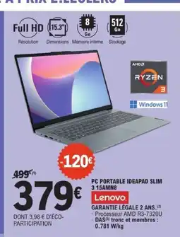 E.Leclerc LENOVO PC portable ideapad slim 3 15AMN8 offre