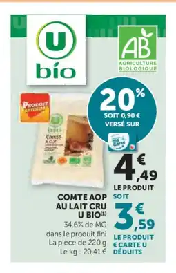 Hyper U Comte aop au lait cru u bio offre