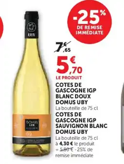 Hyper U DOMUS UBY Cotes de gascogne igp blanc doux offre