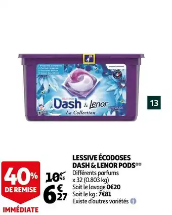 Auchan Dash & lenor lessive écodoses pods* offre