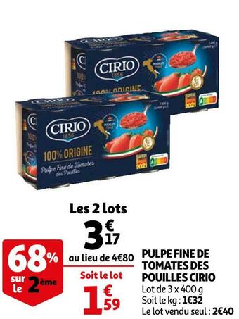 Auchan Cirio pulpe fine de tomates des pouilles offre