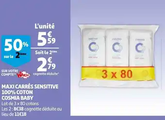 Auchan Cosmia baby maxi carrés sensitive 100% coton offre