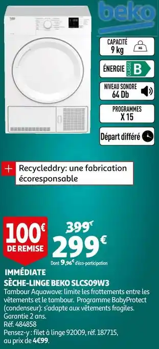 Auchan Beko sèche-linge slcs09w3 offre