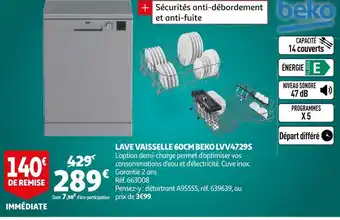 Auchan Beko lave vaisselle 60cm lvv4729s offre