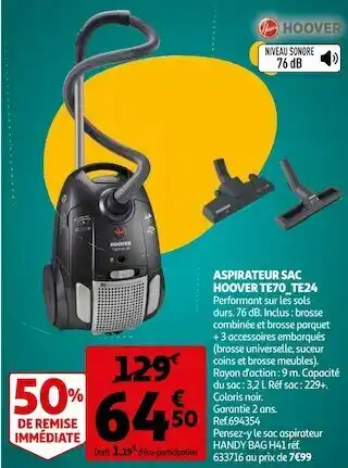 Auchan Hoover aspirateur sac te70_te24 offre