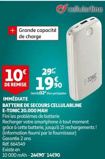 Auchan Batterie de secours cellularline e-tonic 20.000 mah offre