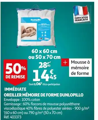 Auchan Dunlopillo oreiller mémoire de forme offre