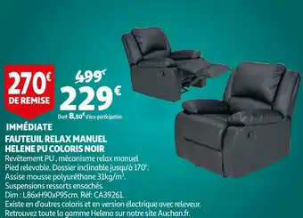 Auchan Fauteuil relax manuel helene pu coloris noir offre