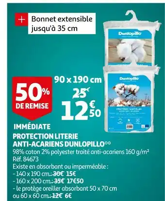 Auchan Dunlopillo protection literie anti-acariens offre
