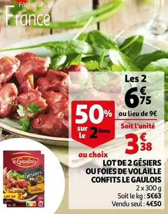 Auchan Le gaulois lot de 2 gésiers ou foies de volaille confits offre