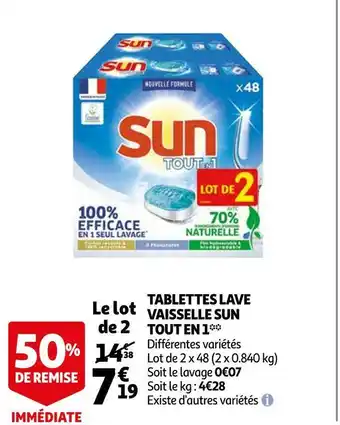 Auchan Sun tablettes lave vaisselle tout en 1* offre