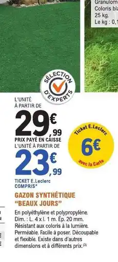 E.Leclerc Gazon Synthétique 'Beaux Jours' offre
