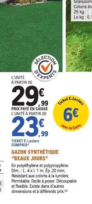E.Leclerc Gazon Synthétique 'Beaux Jours' offre