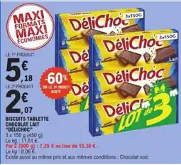 E.Leclerc Biscuits Tablette Chocolat Lait “Délichoc” offre