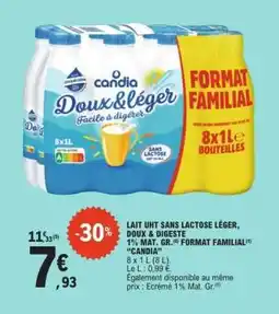 E.Leclerc Lait UHT Sans Lactose Léger, Doux & Digeste 1% Mat. Gr. Format Familial 'Candia' offre